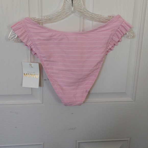 Mumu Bathing Swim Bottom Ruffled Ribbed Pink Medium NWT - Picture 3 of 3